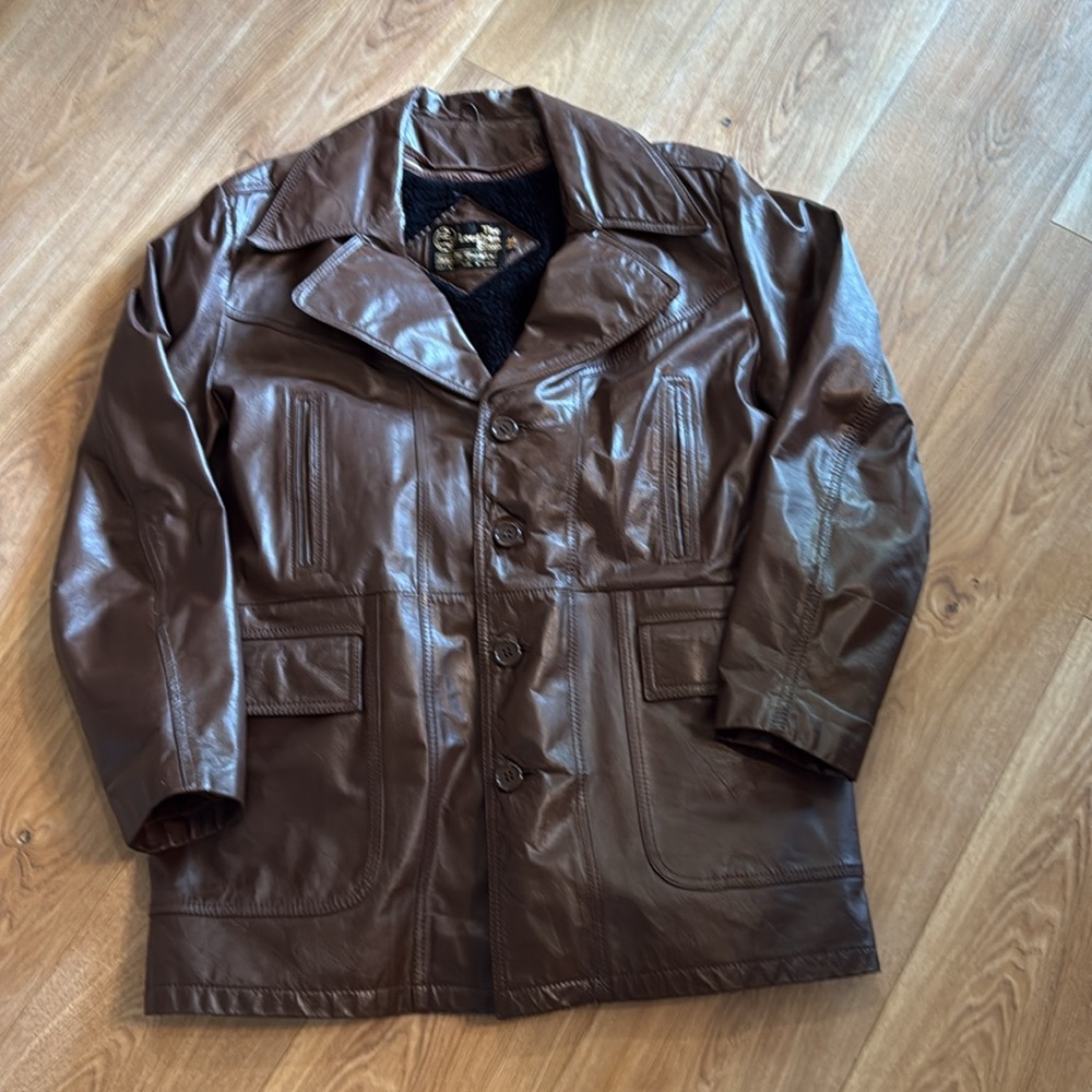 Vintage 80s Sears The Leather Shop Men 44 Reg Leather Lined Jacket